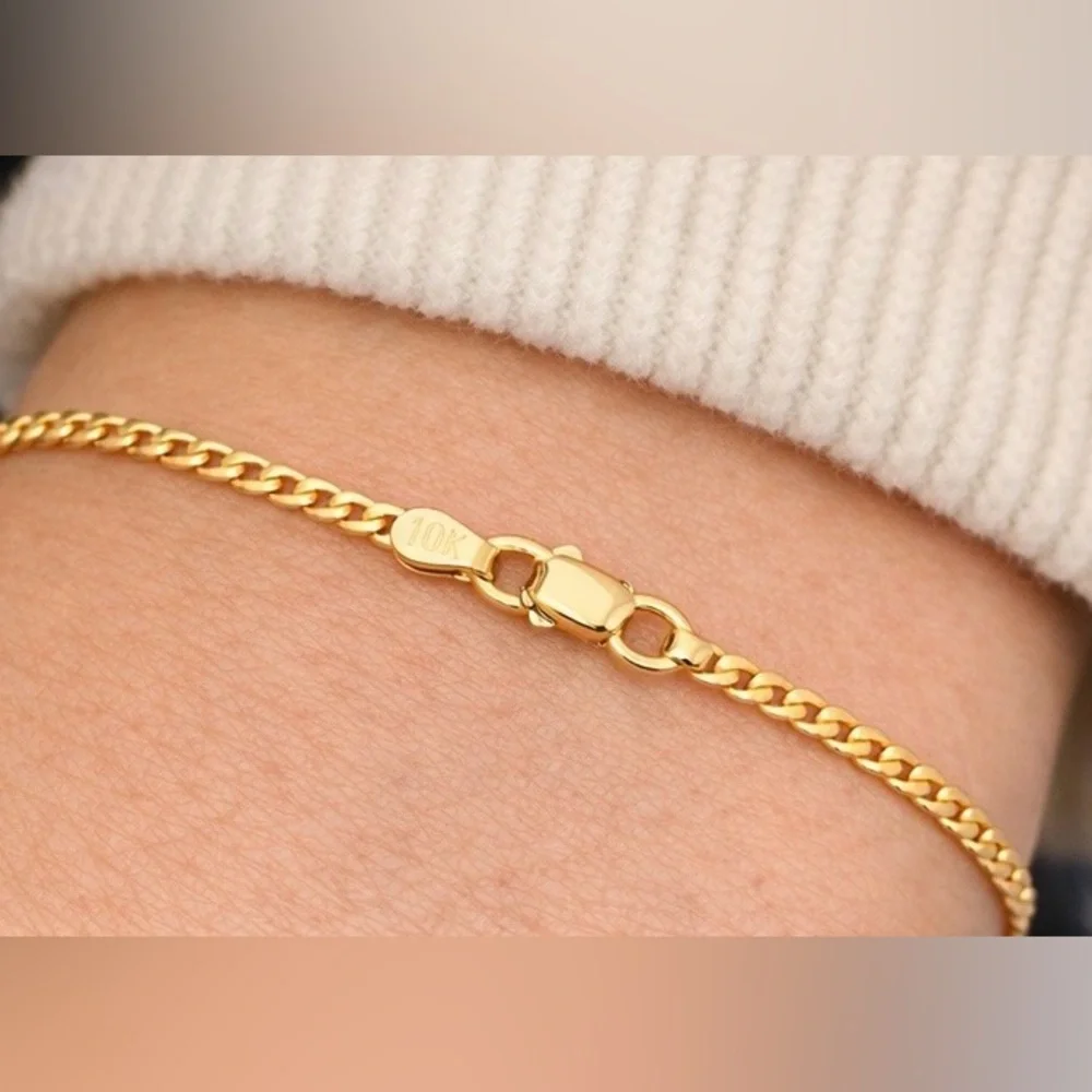 10K Solid Gold Cuban Link Bracelet ✨ 7” Flat Curb Chain ALI Hallmark NEW